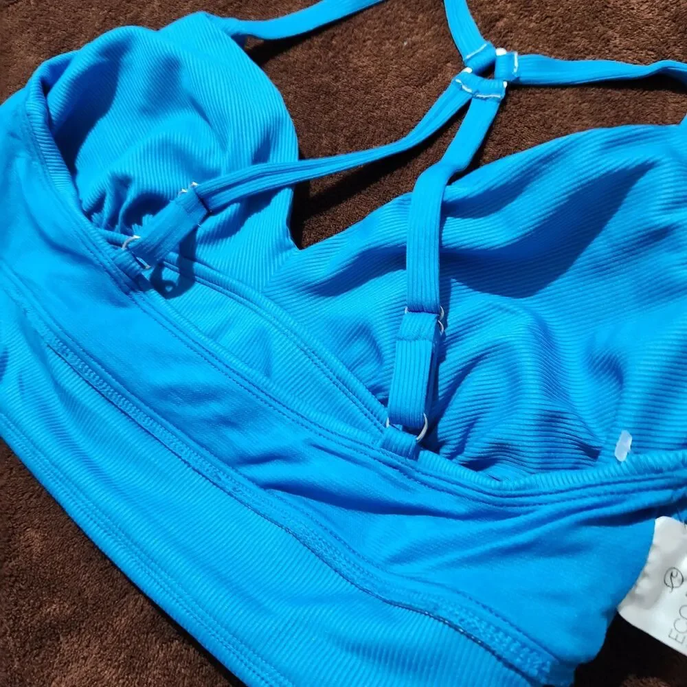 Eco Beach Swim Top Size Large Blue Adjustable Straps .  New - Picture 3 of 14